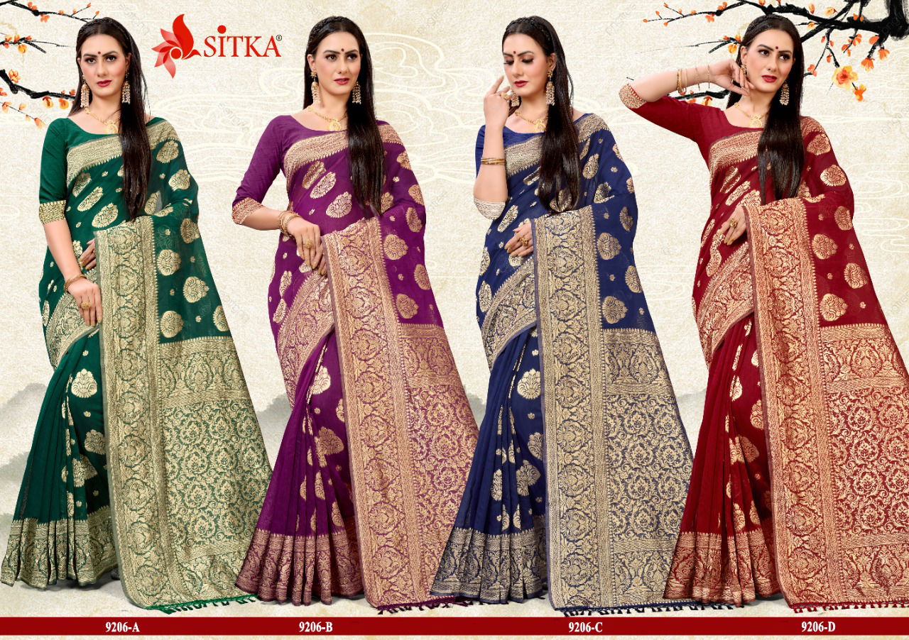 Raveena 9206 Latest Fancy Designer Feavy Festive Wear Cotton Silk Sarees Collection
